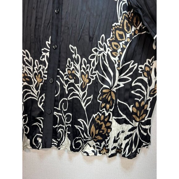 Lane Bryant Button Front Blouse Womens 26/28 Black Floral Top Flared Sleeves Y2K - Picture 5 of 11